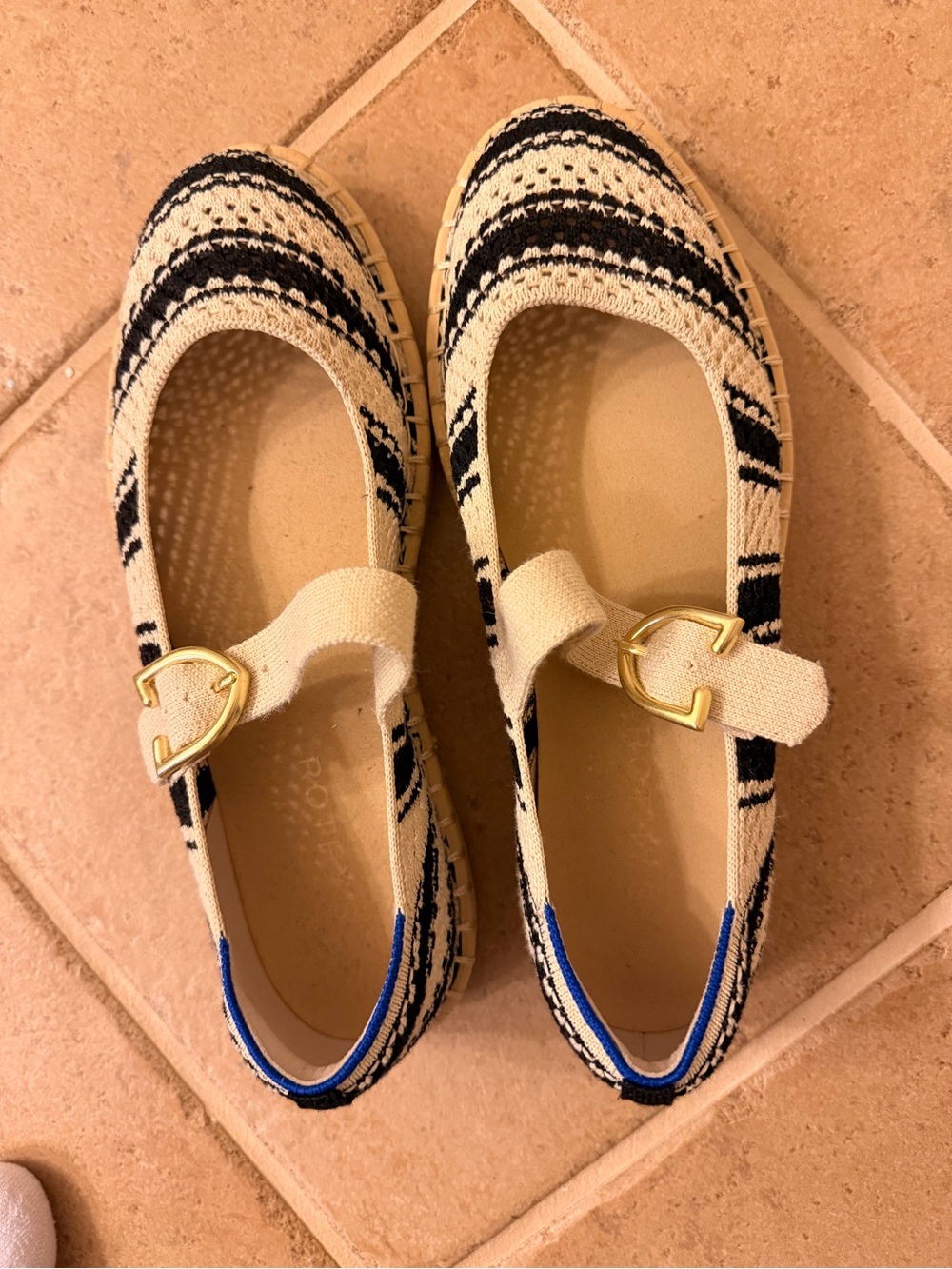 Rothy's Cream and Black Espadrille Mary Jane Flats - Picture 2 of 4
